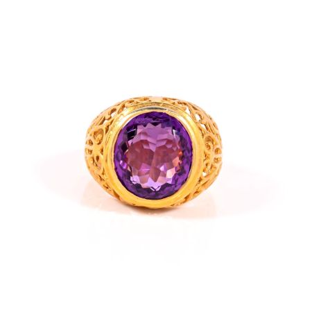 Designer Ring for Women in Solid 925 Sterling Silver with Amethyst Gemstone and 18k Vermeil Gold